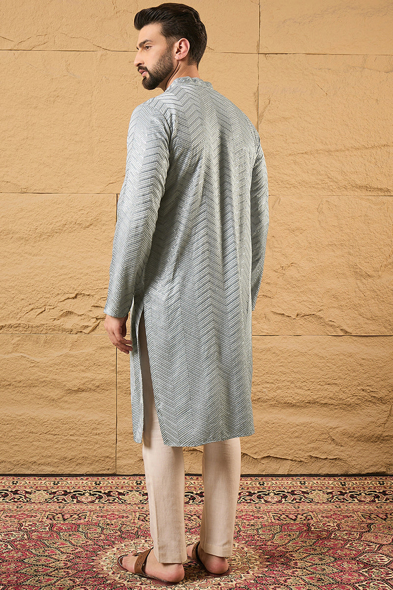 Grey Viscose Rayon Solid Embroidered Straight Kurta | SHOBITAM