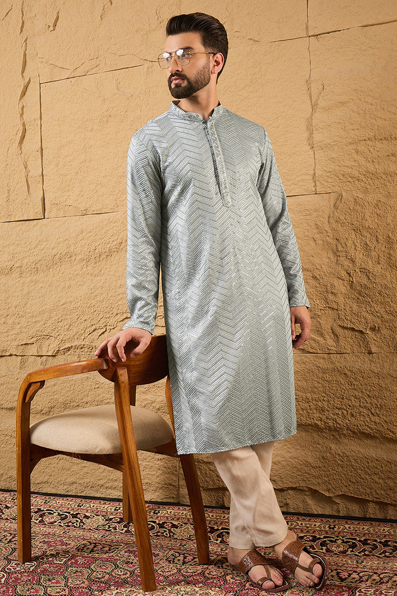 Grey Viscose Rayon Solid Embroidered Straight Kurta | SHOBITAM
