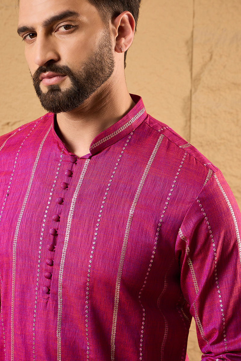 Pink Cotton Solid Embroidered Straight Kurta  | SHOBITAM