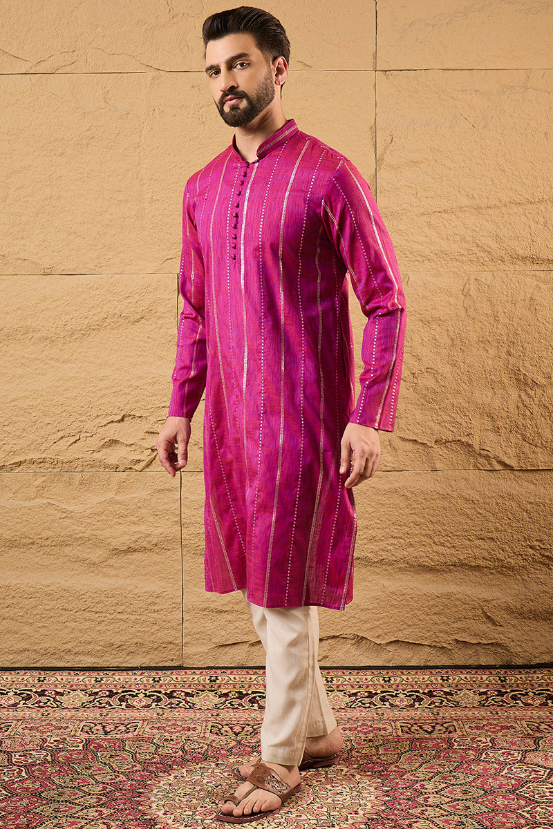 Pink Cotton Solid Embroidered Straight Kurta  | SHOBITAM