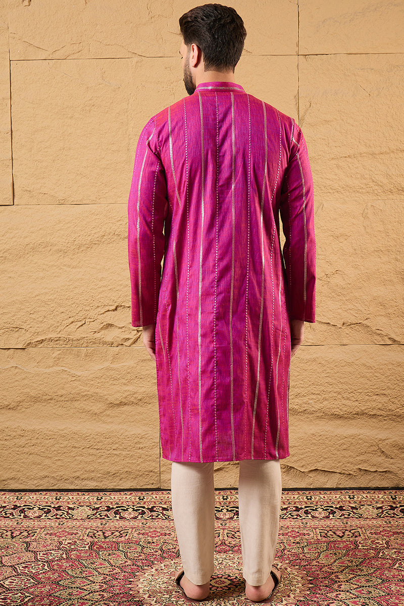 Pink Cotton Solid Embroidered Straight Kurta  | SHOBITAM