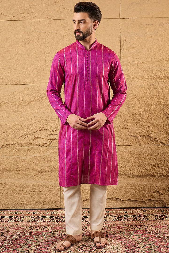 Pink Cotton Solid Embroidered Straight Kurta  | SHOBITAM