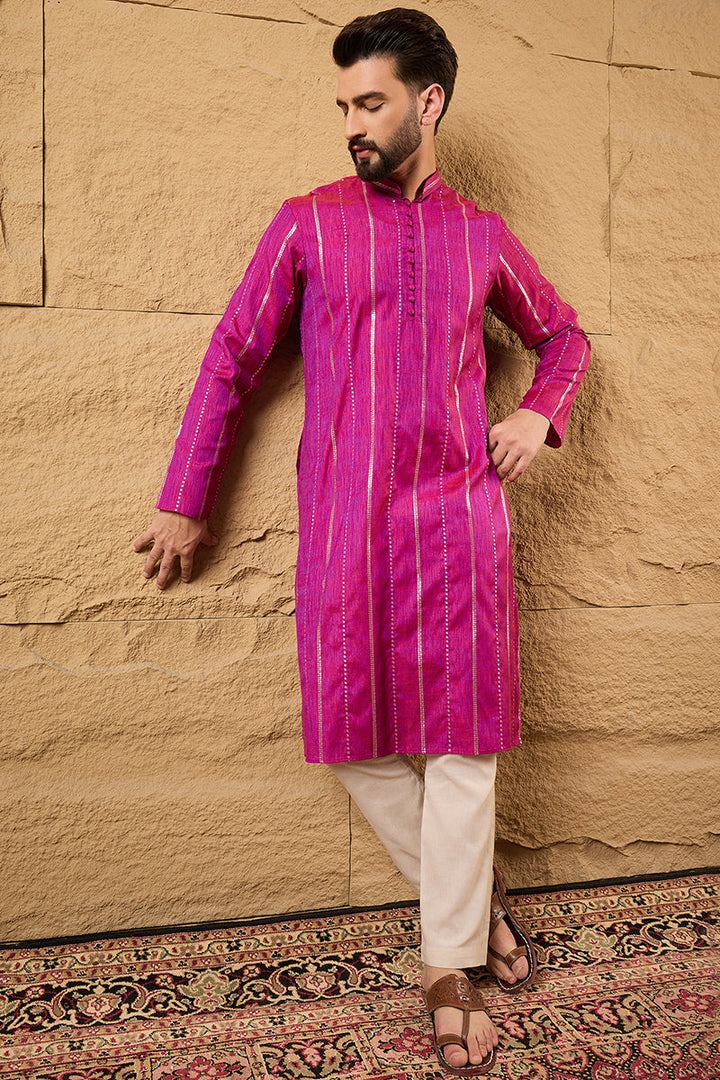 Pink Cotton Solid Embroidered Straight Kurta  | SHOBITAM