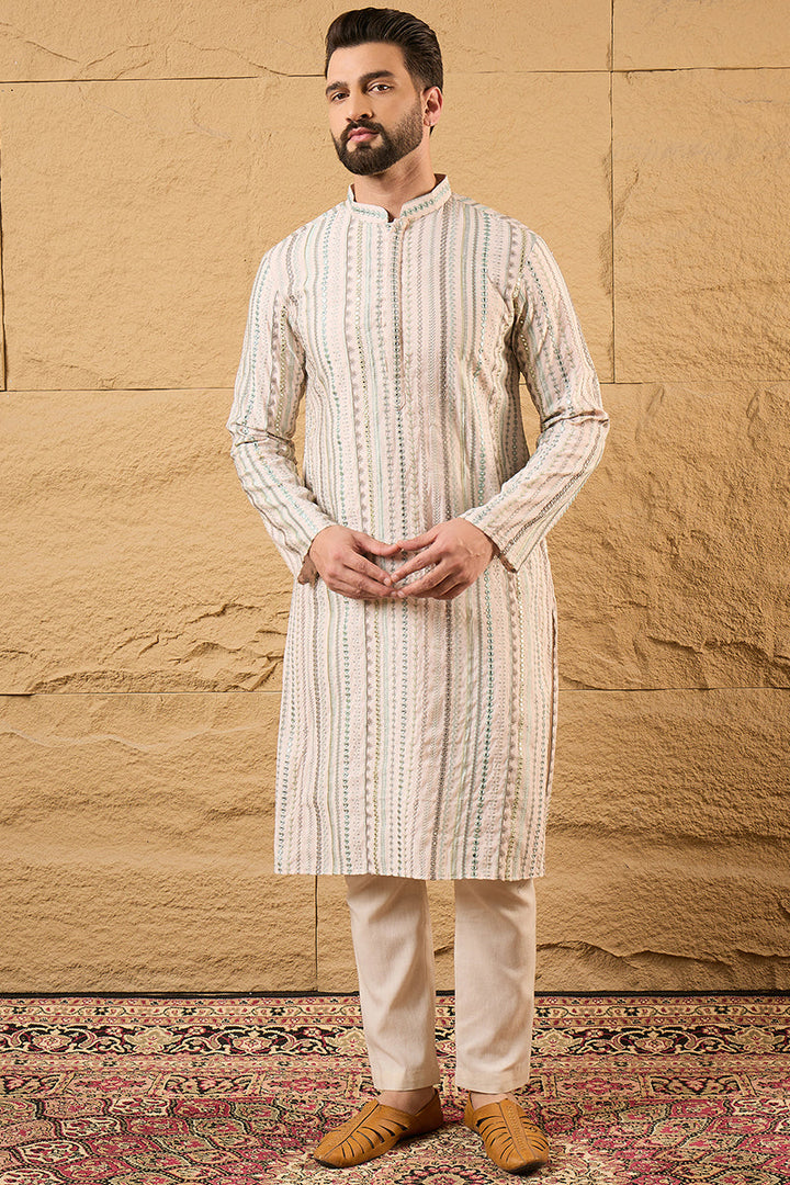 Pink Silk Embroidered Mandarin Collar Straight Kurta | SHOBITAM