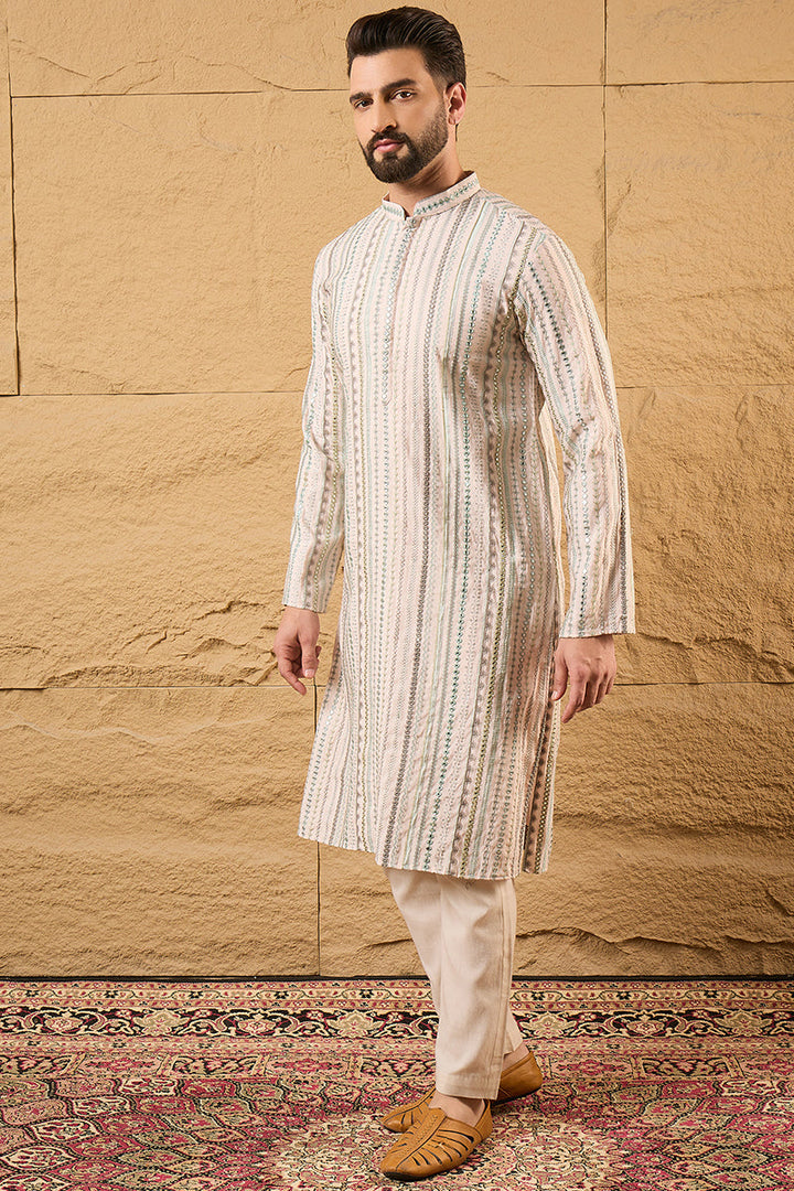 Pink Silk Embroidered Mandarin Collar Straight Kurta | SHOBITAM