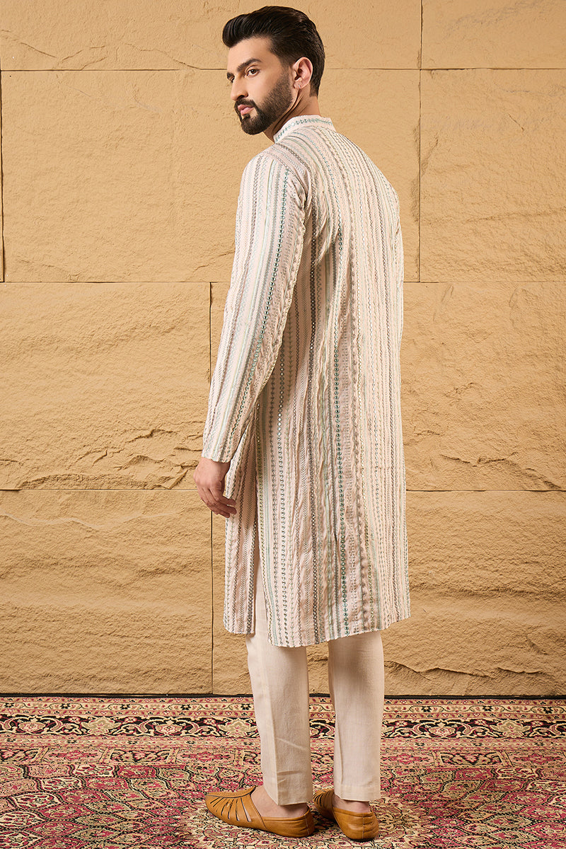 Pink Silk Embroidered Mandarin Collar Straight Kurta | SHOBITAM
