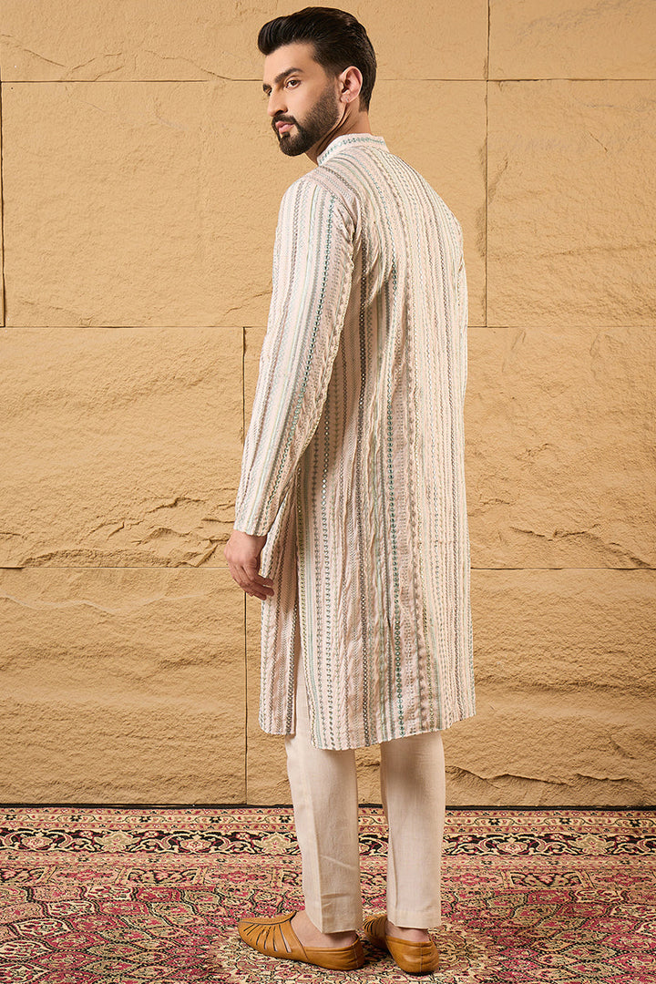Pink Silk Embroidered Mandarin Collar Straight Kurta | SHOBITAM