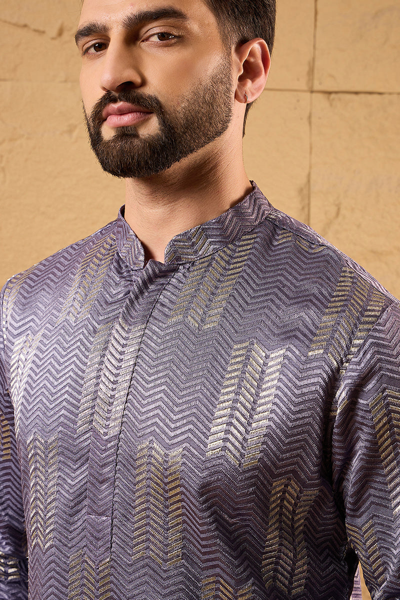 Purple Silk Blend Solid Embroidered Straight Kurta | SHOBITAM