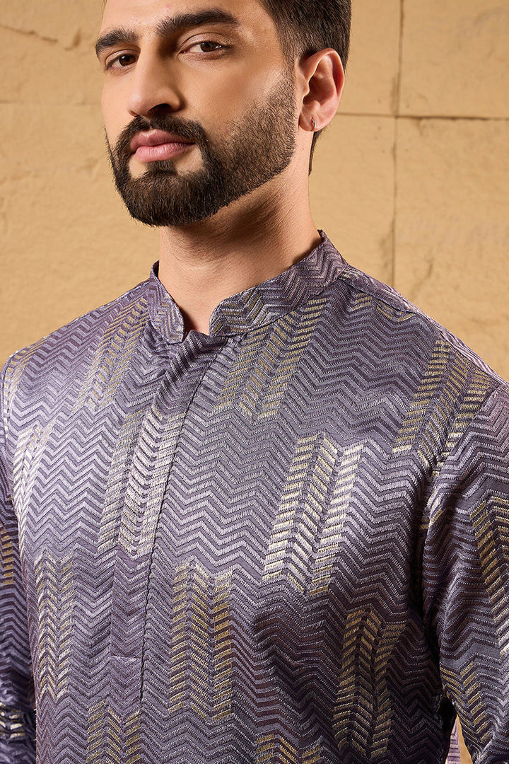 Purple Silk Blend Solid Embroidered Straight Kurta | SHOBITAM