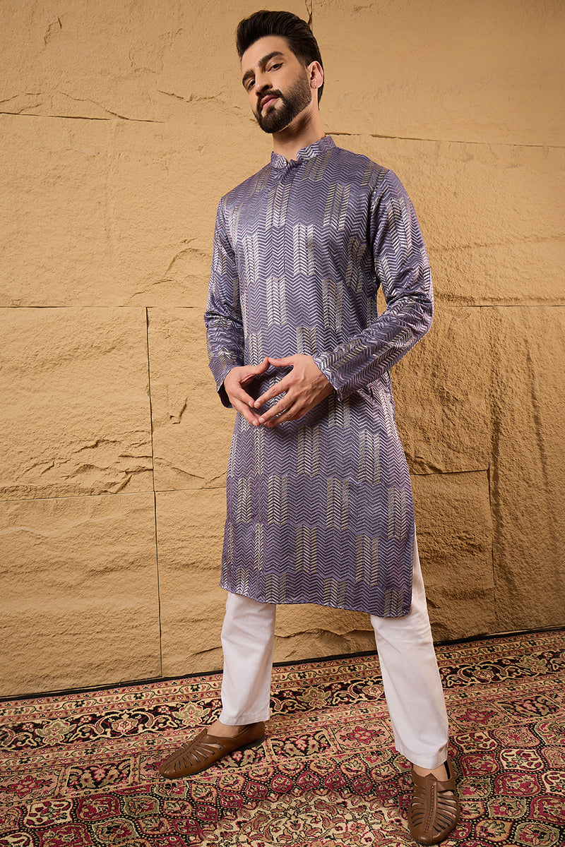Purple Silk Blend Solid Embroidered Straight Kurta | SHOBITAM
