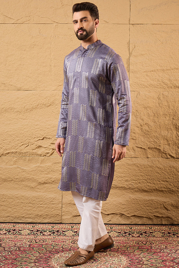 Purple Silk Blend Solid Embroidered Straight Kurta | SHOBITAM