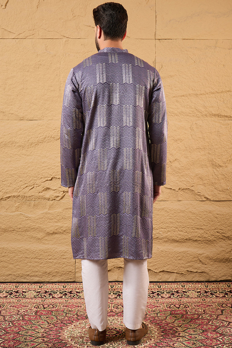 Purple Silk Blend Solid Embroidered Straight Kurta | SHOBITAM
