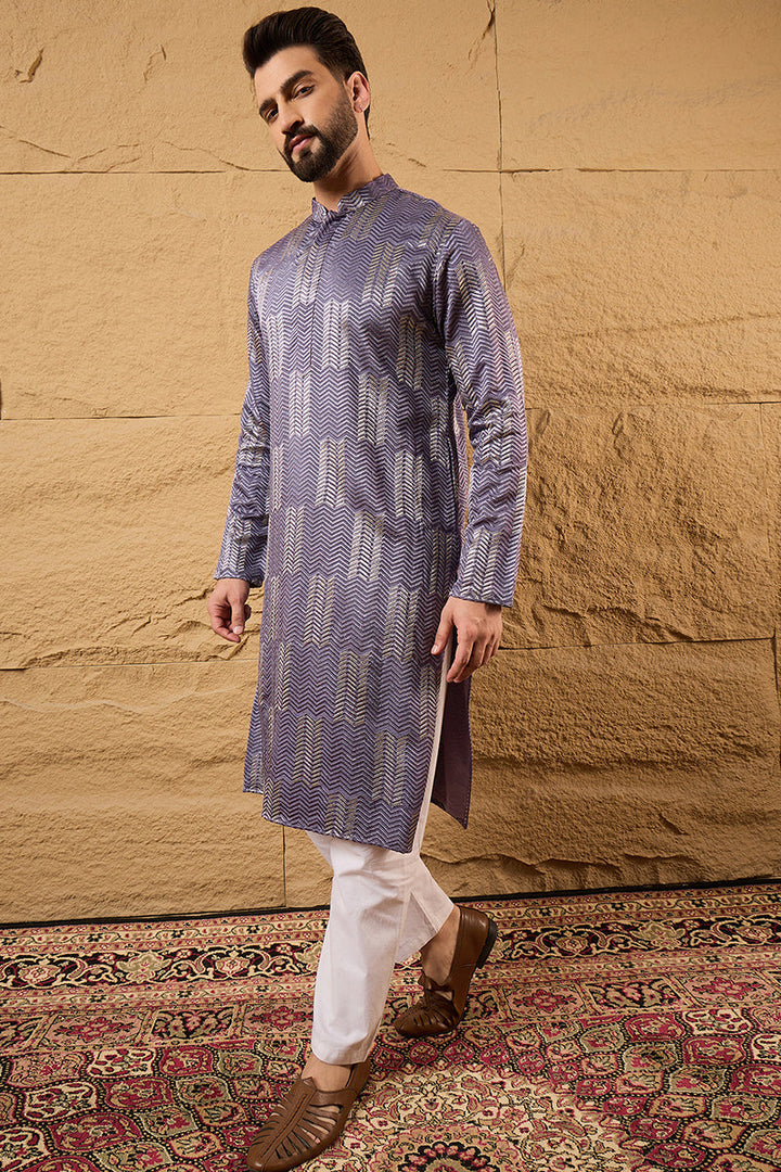 Purple Silk Blend Solid Embroidered Straight Kurta | SHOBITAM