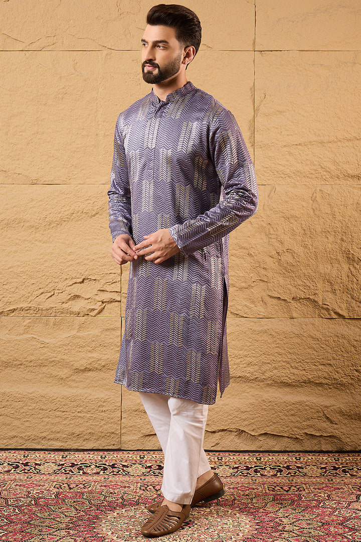 Purple Silk Blend Solid Embroidered Straight Kurta | SHOBITAM