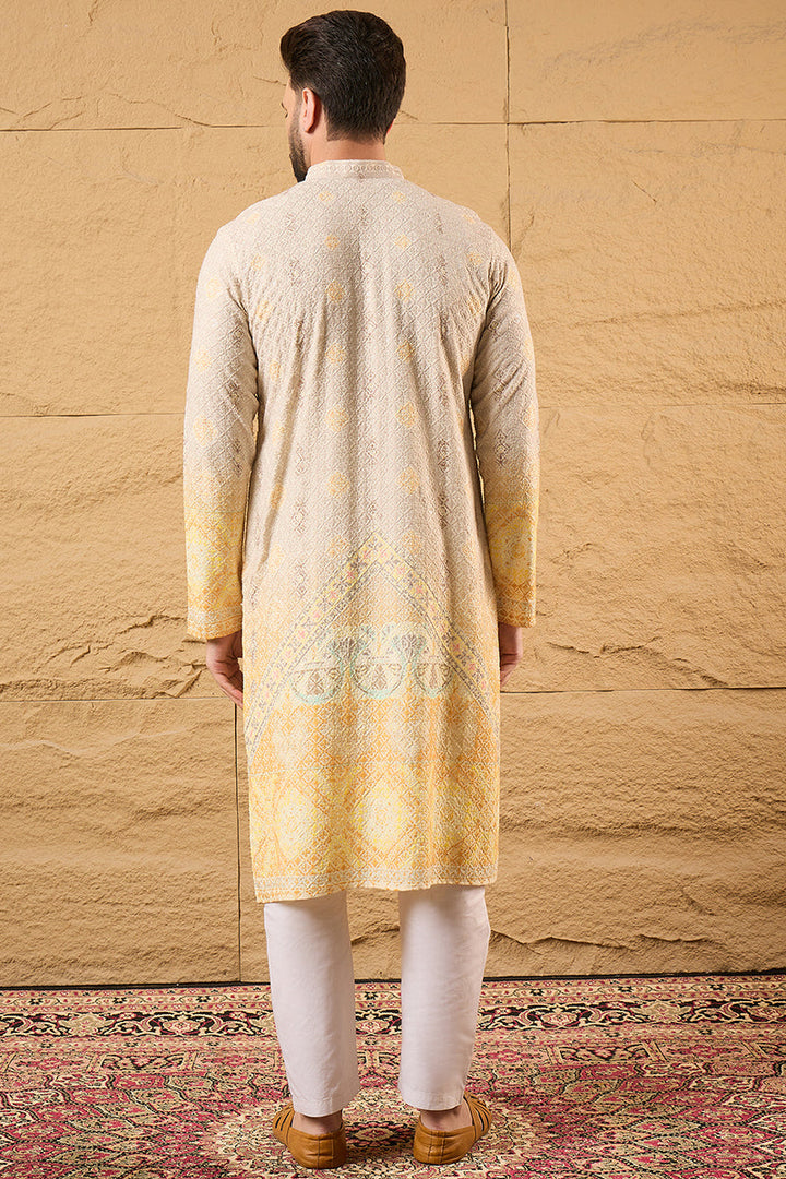 Yellow Viscose Rayon Ethnic Motifs Embroidered Straight Kurta | SHOBITAM