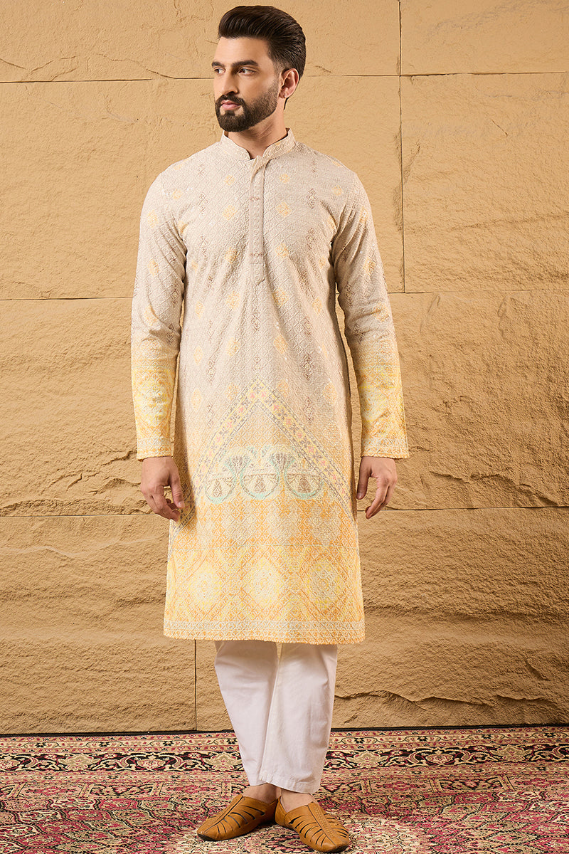 Yellow Viscose Rayon Ethnic Motifs Embroidered Straight Kurta | SHOBITAM