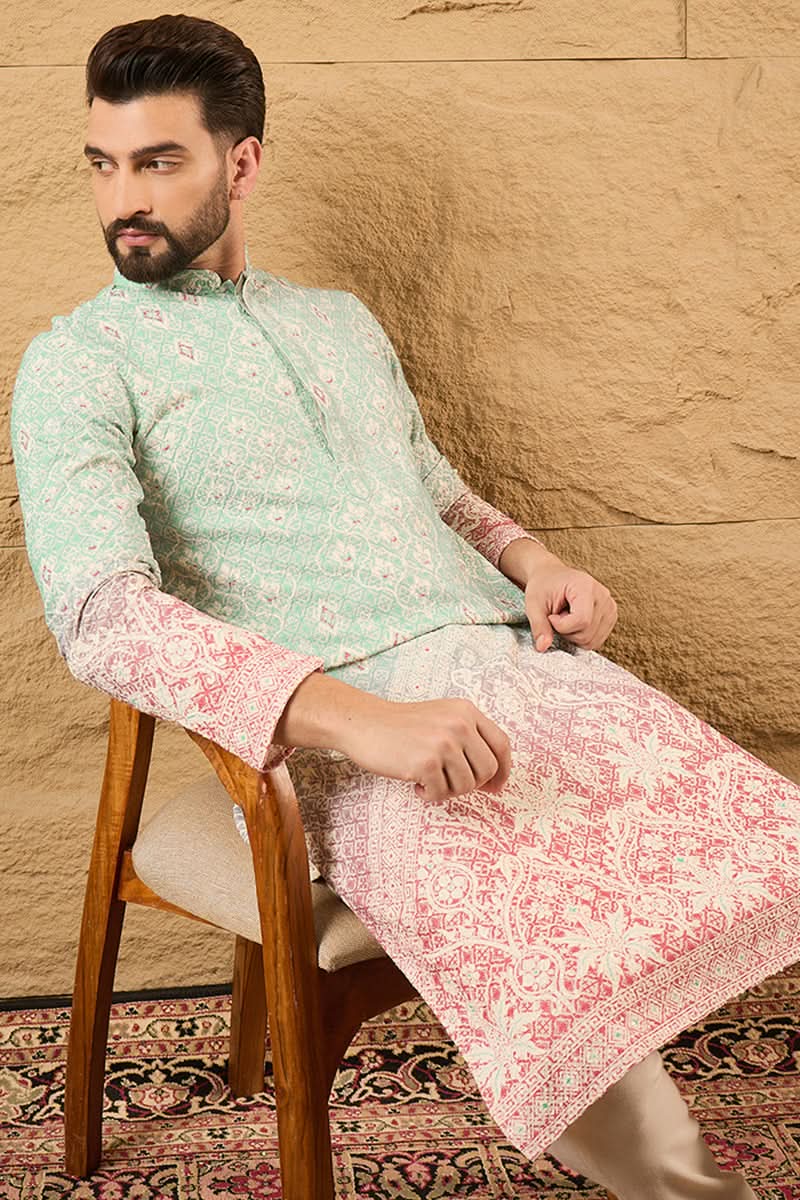 Teal Viscose Rayon Ethnic Motifs Embroidered Straight Kurta | SHOBITAM