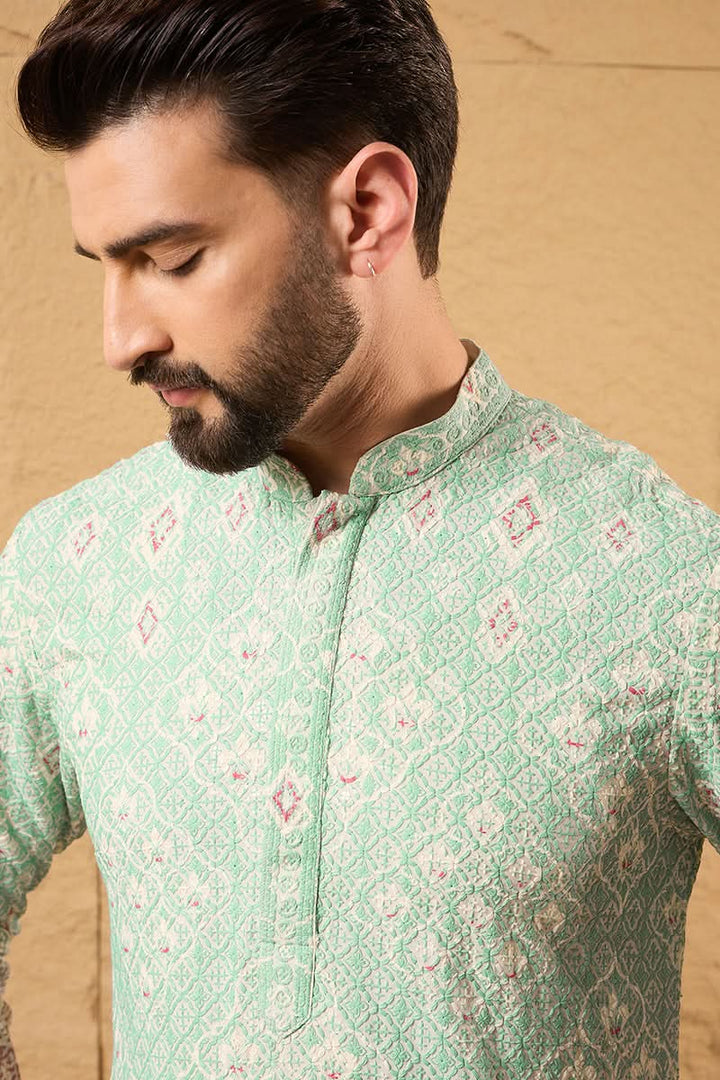 Teal Viscose Rayon Ethnic Motifs Embroidered Straight Kurta | SHOBITAM