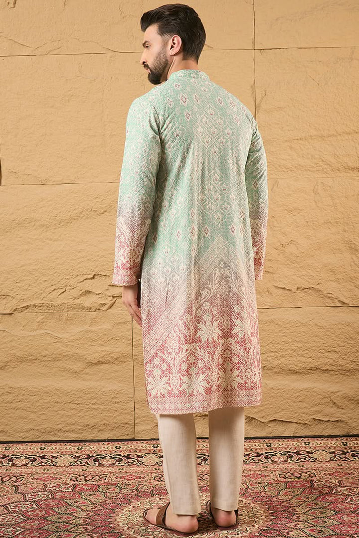 Teal Viscose Rayon Ethnic Motifs Embroidered Straight Kurta | SHOBITAM