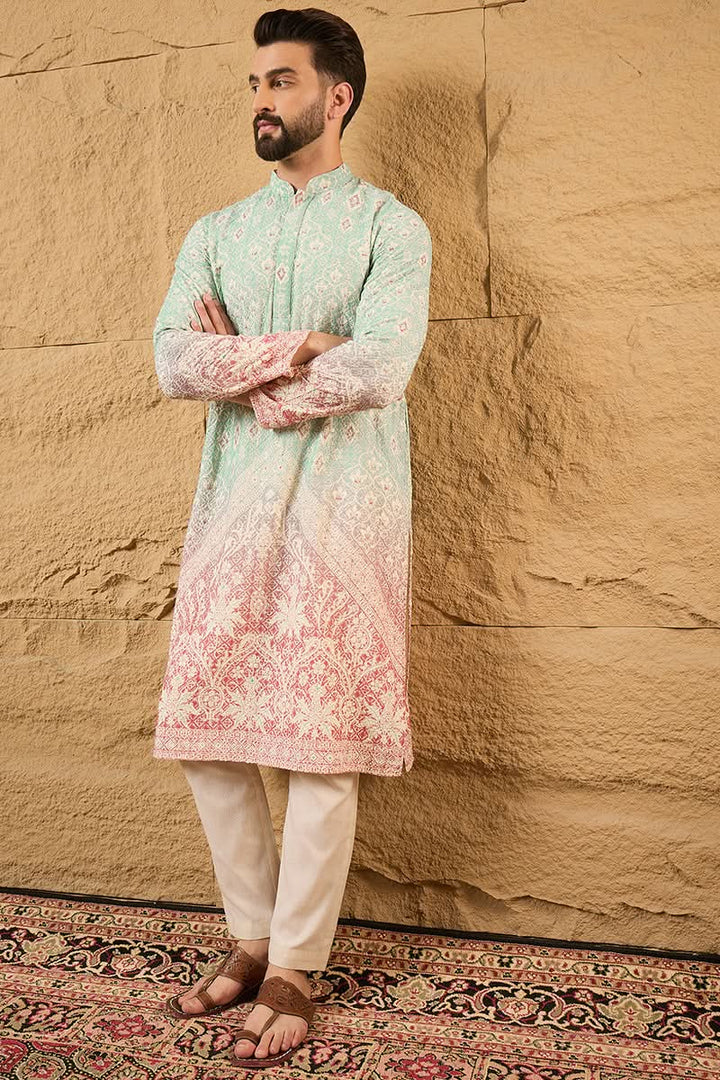 Teal Viscose Rayon Ethnic Motifs Embroidered Straight Kurta | SHOBITAM