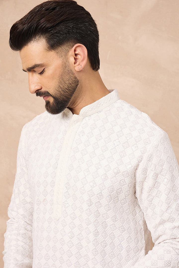 White Viscose Rayon Solid Embroidered Straight Kurta | SHOBITAM