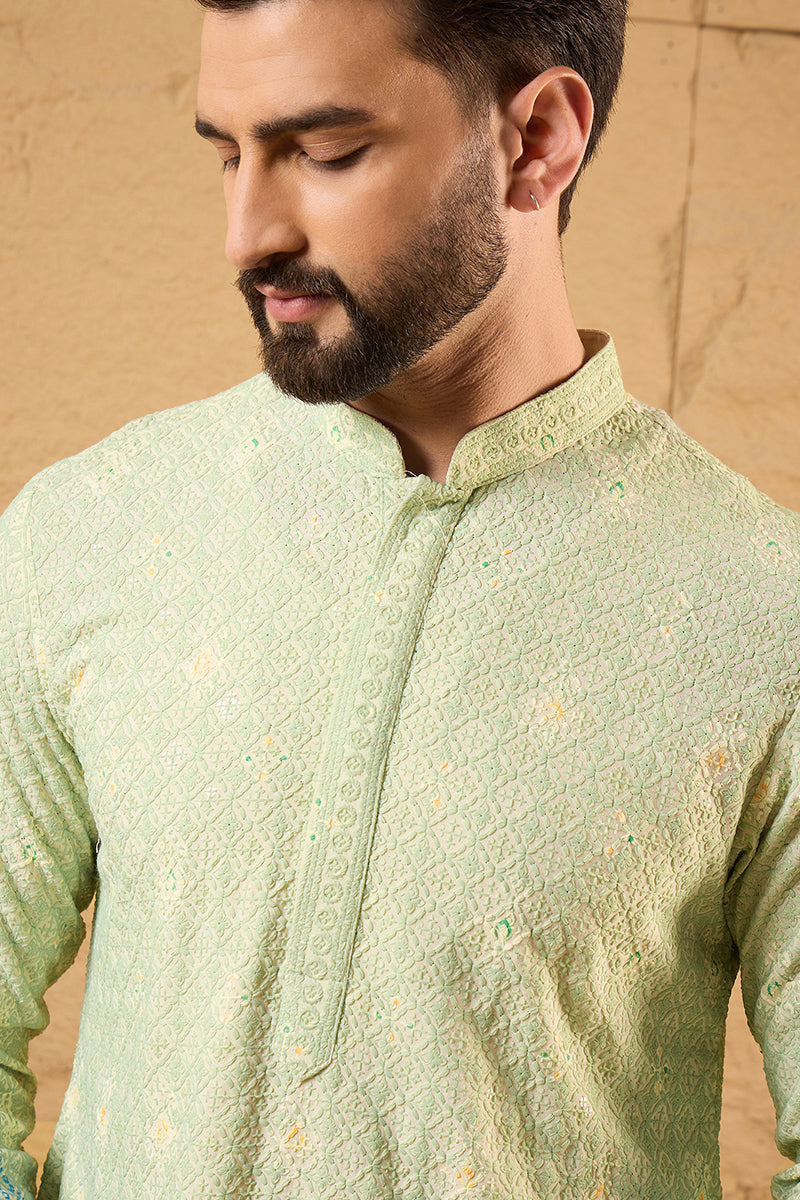 Green Viscose Rayon Bandhani Embroidered Straight Kurta