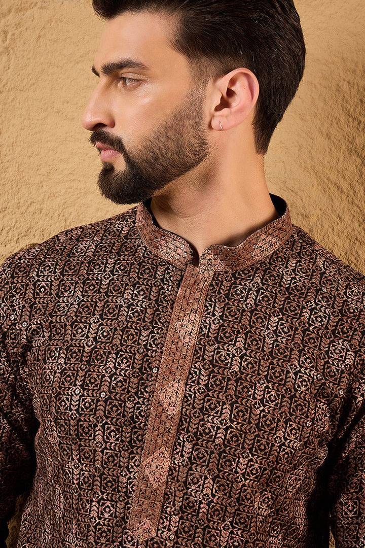Brown Viscose Rayon Ethnic Motifs Embroidered Chikankari Straight Kurta | SHOBITAM