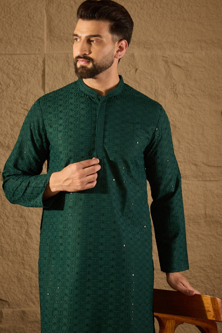 Green Viscose Rayon Solid Embroidered Straight Kurta | SHOBITAM