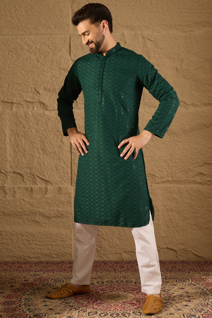 Green Viscose Rayon Solid Embroidered Straight Kurta | SHOBITAM