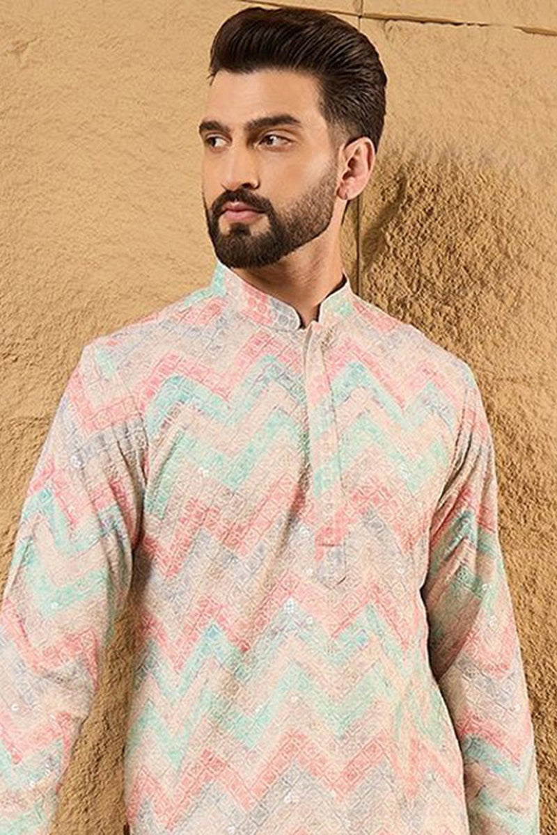 Multi Viscose Rayon Geometric Embroidered Straight Kurta | SHOBITAM