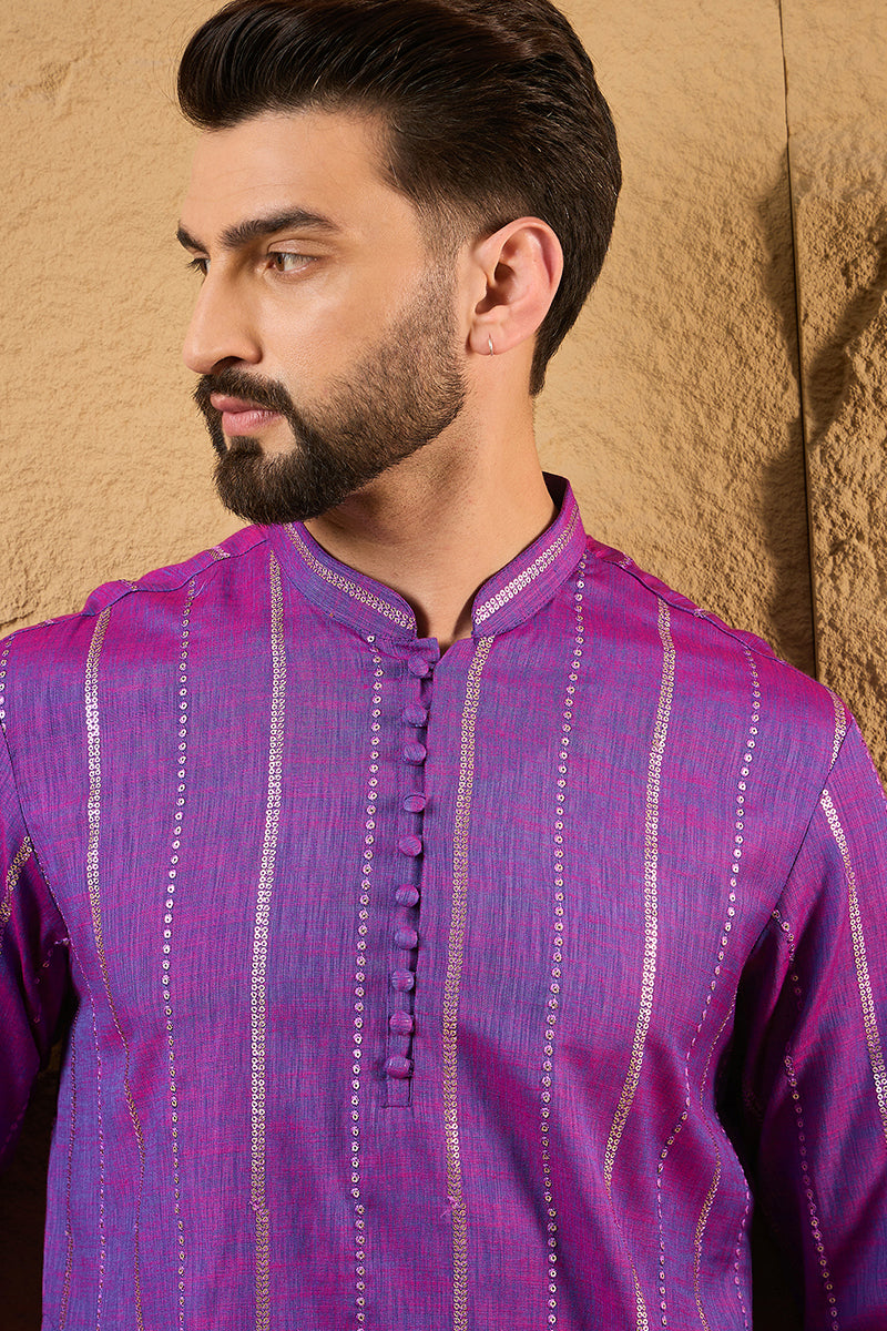 Purple Cotton Solid Embroidered Straight Kurta | SHOBITAM