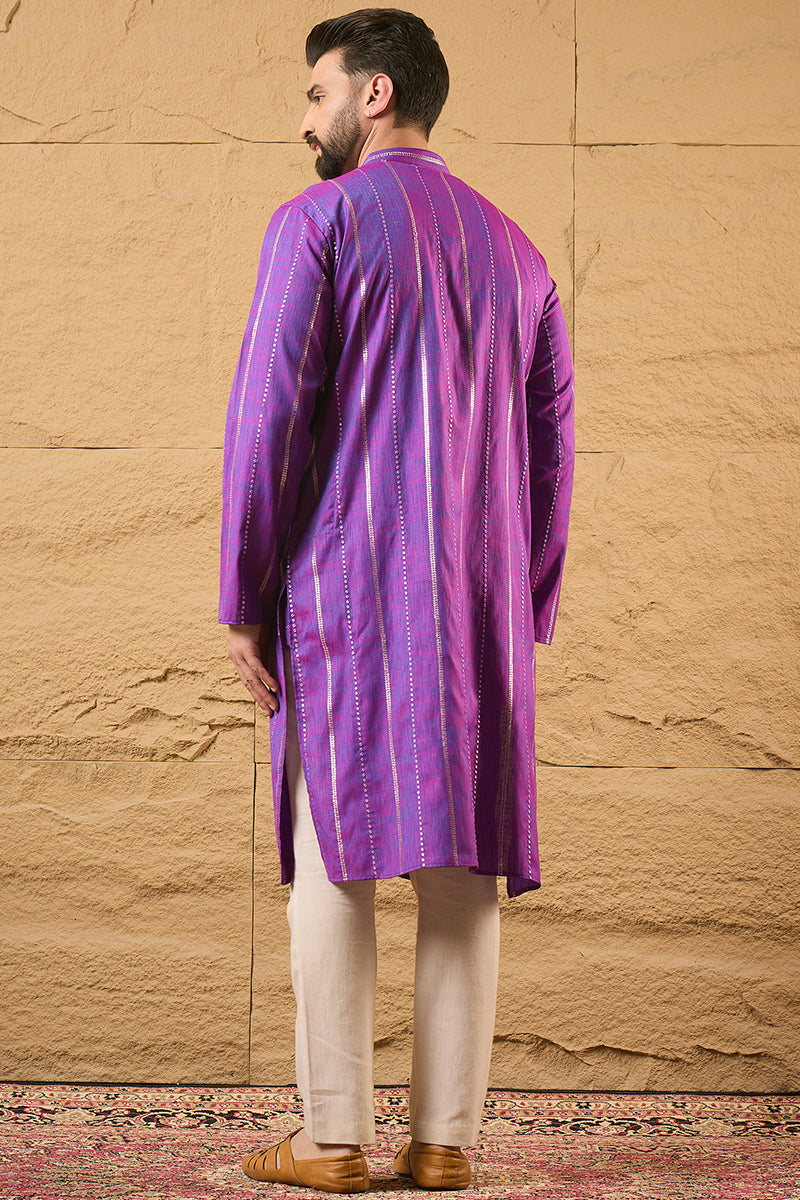 Purple Cotton Solid Embroidered Straight Kurta | SHOBITAM