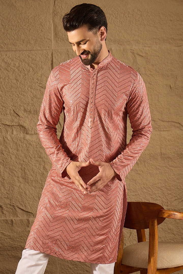 Pink Viscose Rayon Solid Embroidered Straight Kurta | SHOBITAM