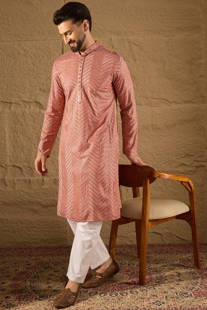 Pink Viscose Rayon Solid Embroidered Straight Kurta | SHOBITAM