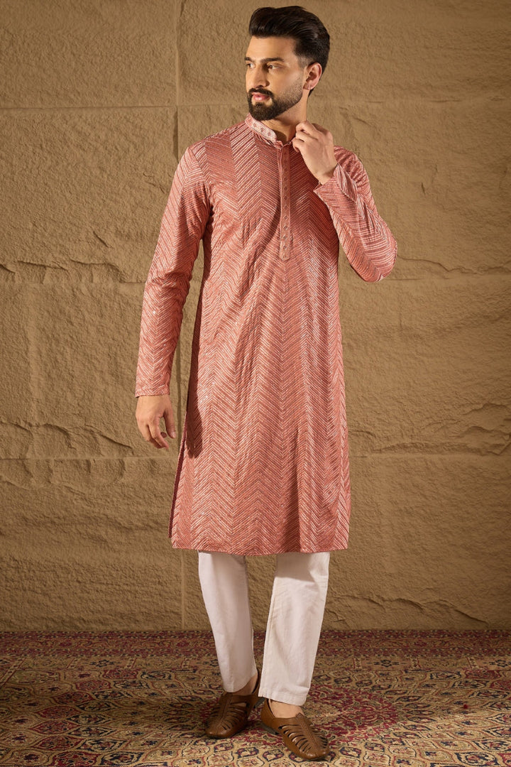 Pink Viscose Rayon Solid Embroidered Straight Kurta | SHOBITAM