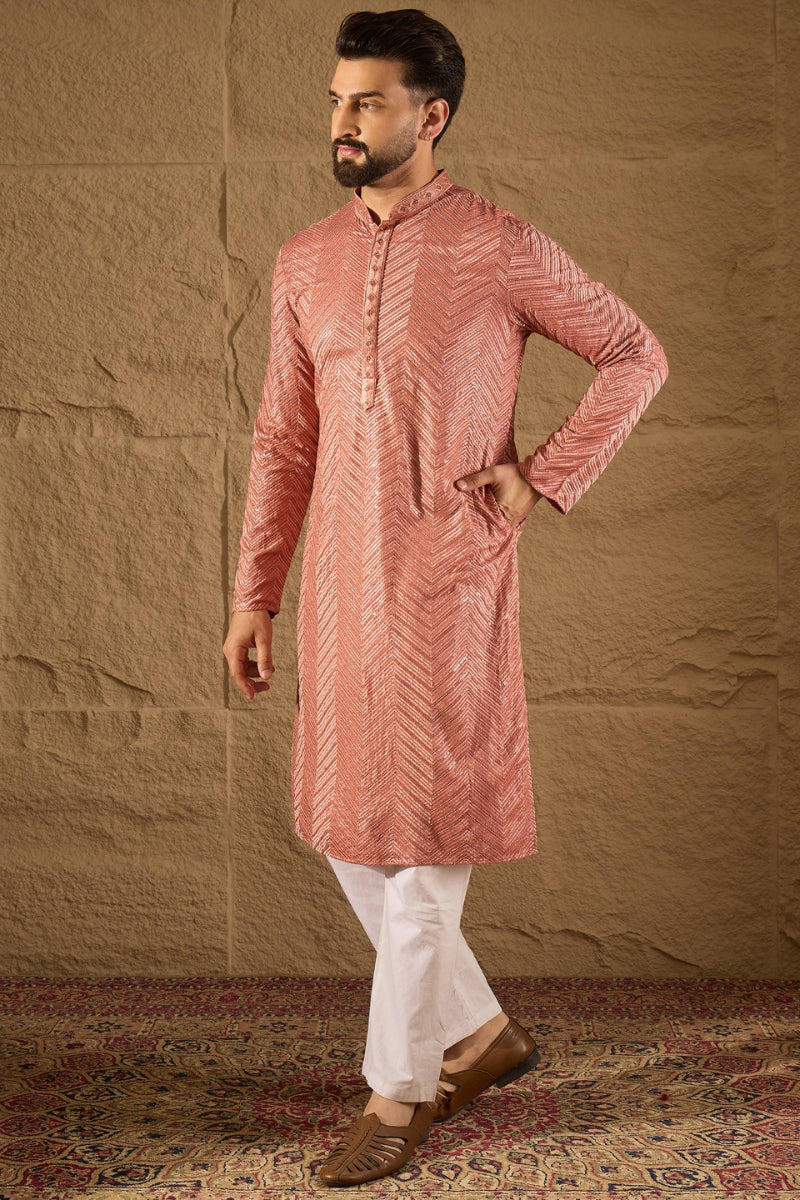 Pink Viscose Rayon Solid Embroidered Straight Kurta | SHOBITAM