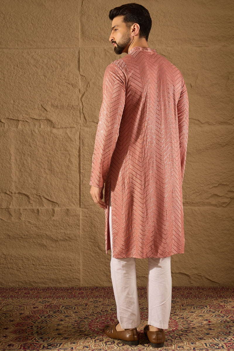 Pink Viscose Rayon Solid Embroidered Straight Kurta | SHOBITAM