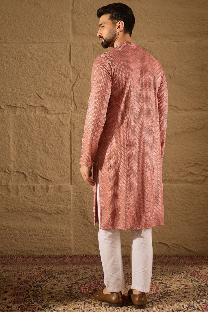 Pink Viscose Rayon Solid Embroidered Straight Kurta | SHOBITAM