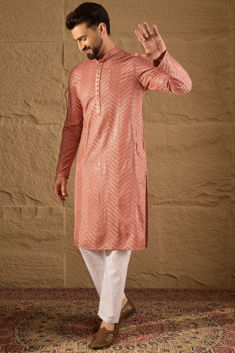 Pink Viscose Rayon Solid Embroidered Straight Kurta | SHOBITAM
