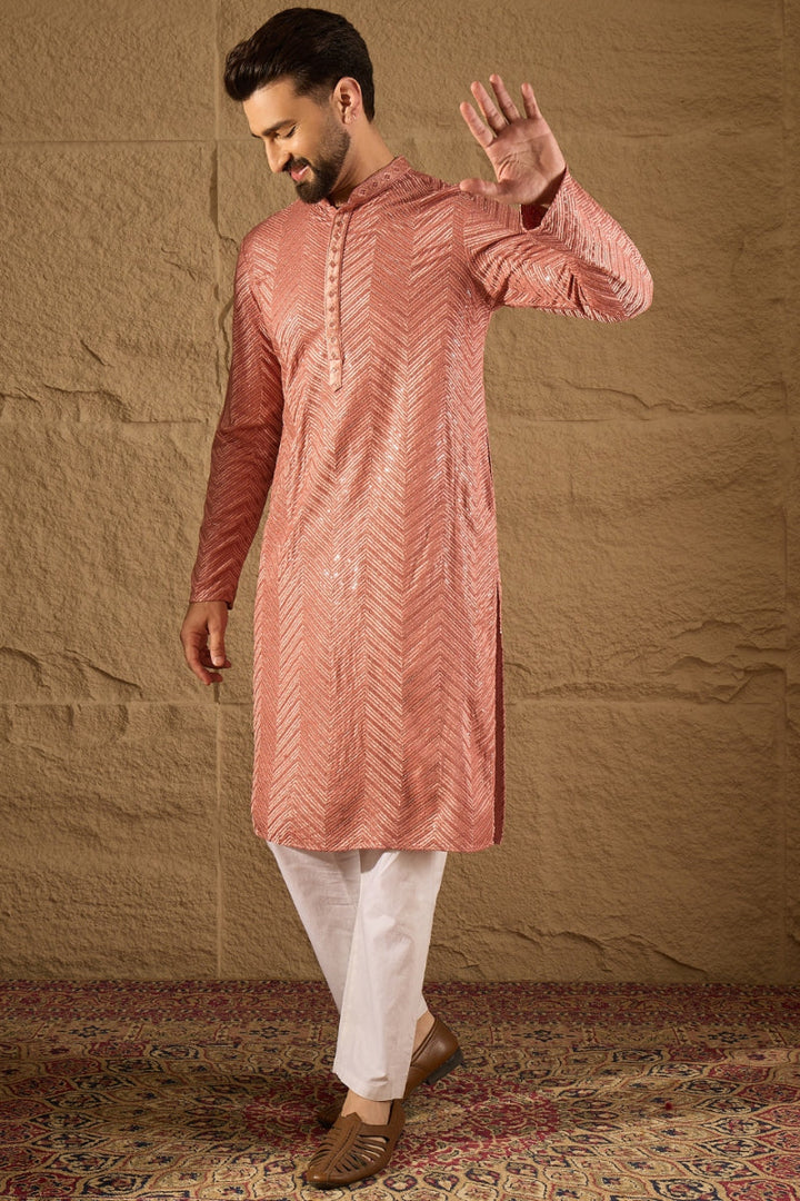 Pink Viscose Rayon Solid Embroidered Straight Kurta | SHOBITAM