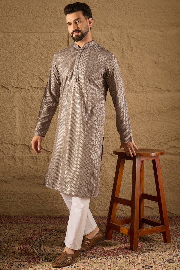 Grey Viscose Rayon Solid Embroidered Straight Kurta | SHOBITAM