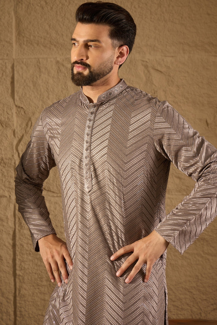 Grey Viscose Rayon Solid Embroidered Straight Kurta | SHOBITAM