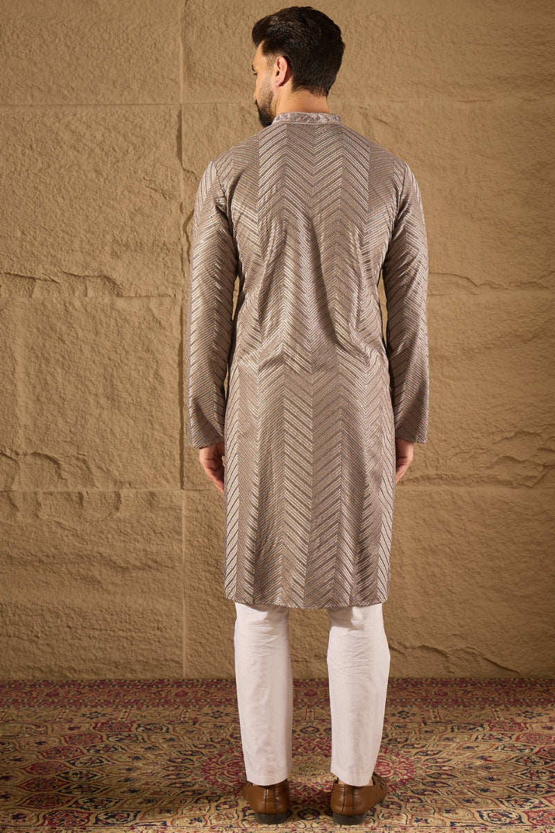 Grey Viscose Rayon Solid Embroidered Straight Kurta | SHOBITAM