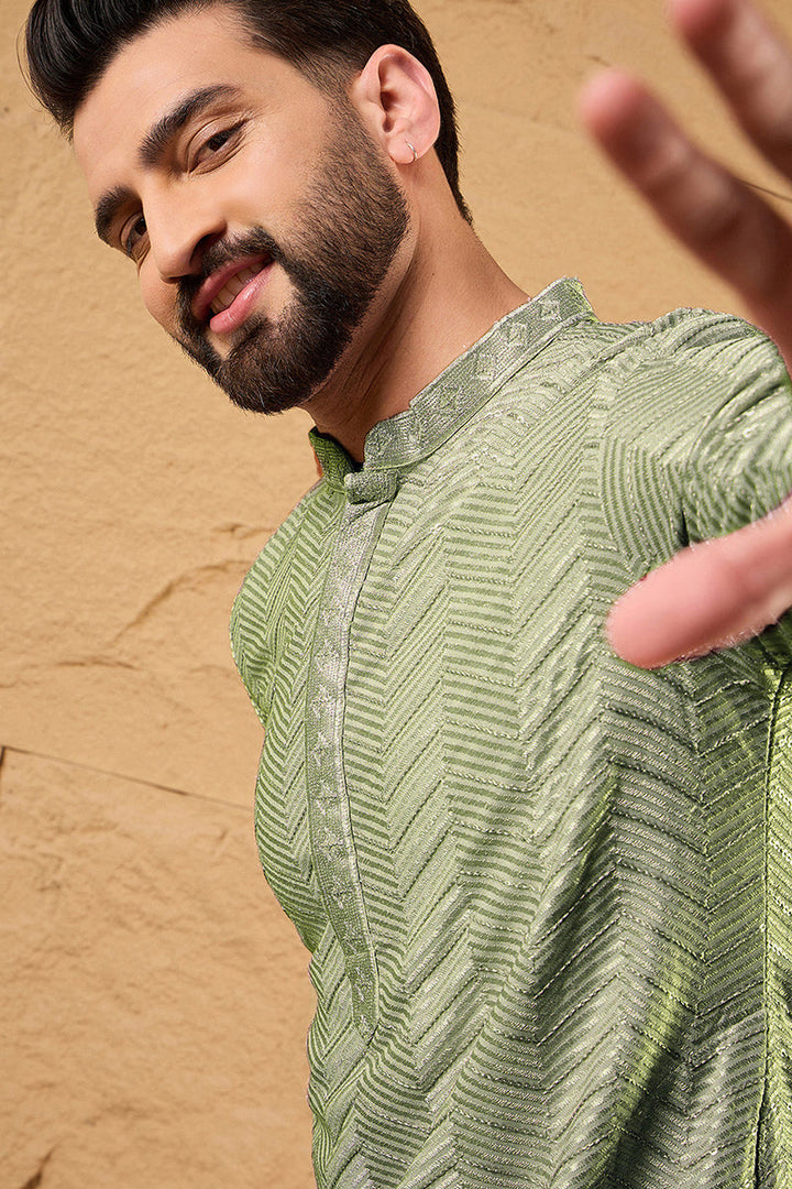 Green Viscose Rayon Solid Embroidered Straight Kurta | SHOBITAM