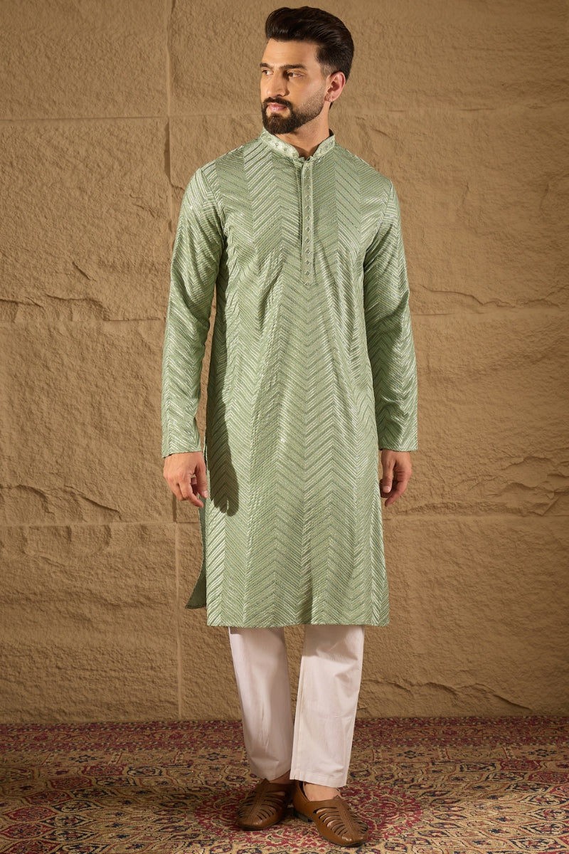 Green Viscose Rayon Solid Embroidered Straight Kurta | SHOBITAM