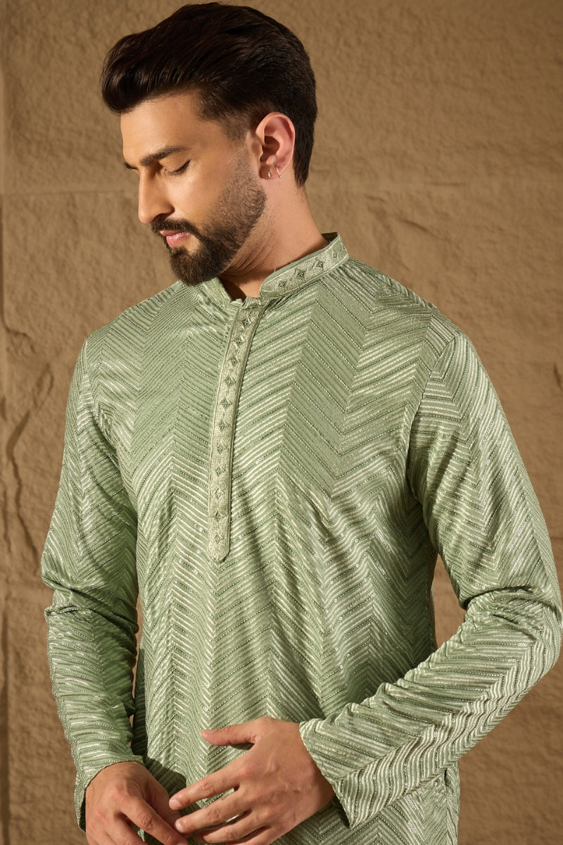 Green Viscose Rayon Solid Embroidered Straight Kurta | SHOBITAM