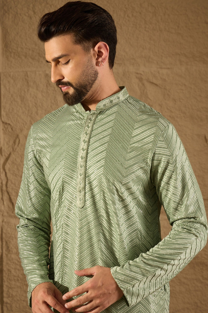 Green Viscose Rayon Solid Embroidered Straight Kurta | SHOBITAM