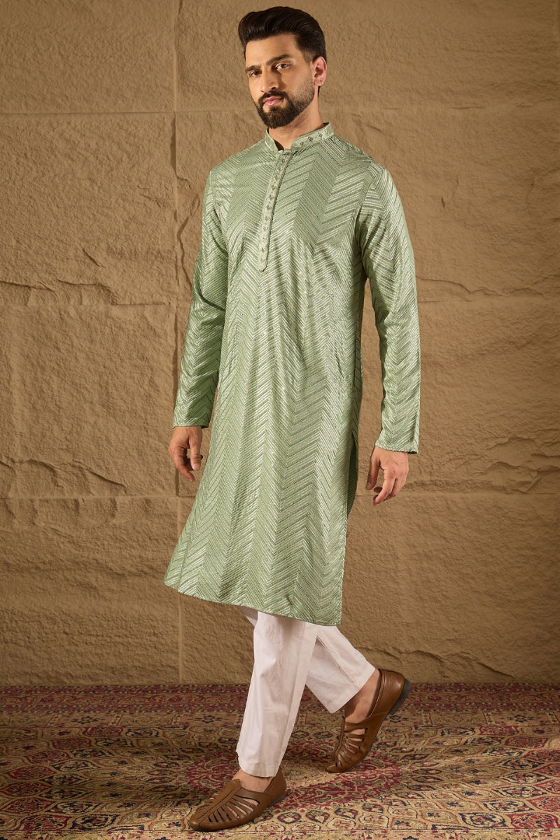 Green Viscose Rayon Solid Embroidered Straight Kurta | SHOBITAM