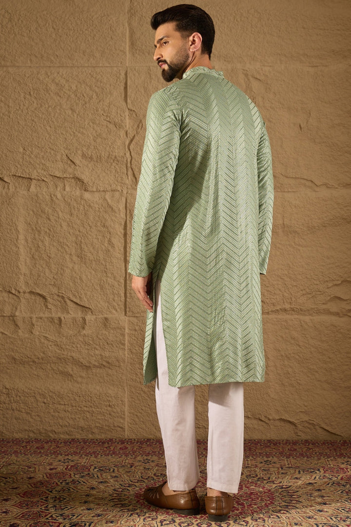 Green Viscose Rayon Solid Embroidered Straight Kurta | SHOBITAM