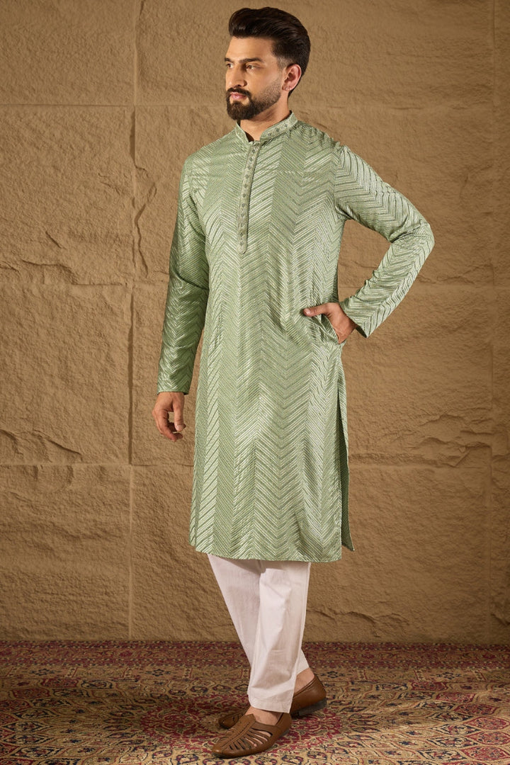 Green Viscose Rayon Solid Embroidered Straight Kurta | SHOBITAM
